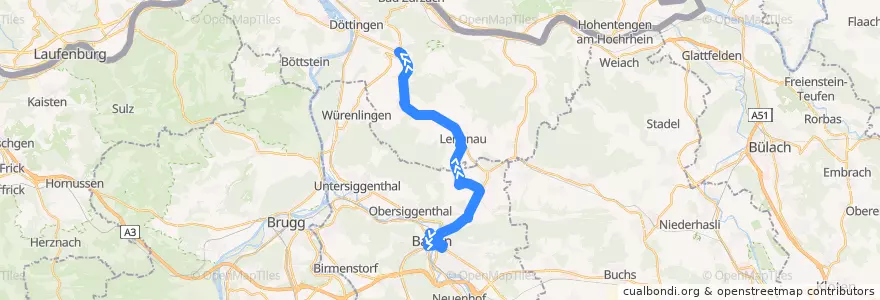 Mapa del recorrido Bus 353: Baden => Tegerfelden de la línea  en Argovia.