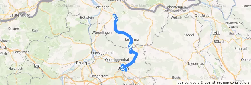 Mapa del recorrido Bus 353: Tegerfelden => Baden de la línea  en Argovie.