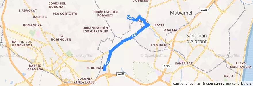 Mapa del recorrido 26: Tángel ⇒ Villafranqueza de la línea  en l'Alacantí.