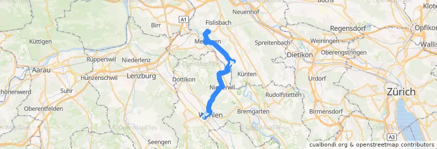Mapa del recorrido Bus 336: Wohlen AG => Mellingen Heitersberg de la línea  en Аргау.