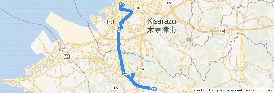 Mapa del recorrido 三島線（上り） de la línea  en 千葉県.