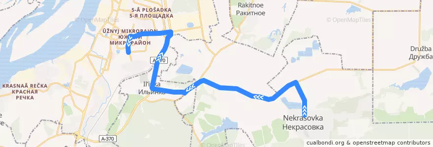 Mapa del recorrido Автобус 102Э: поселок Некрасовка - Индустриальный посёлок de la línea  en Rajon Chabarowsk.