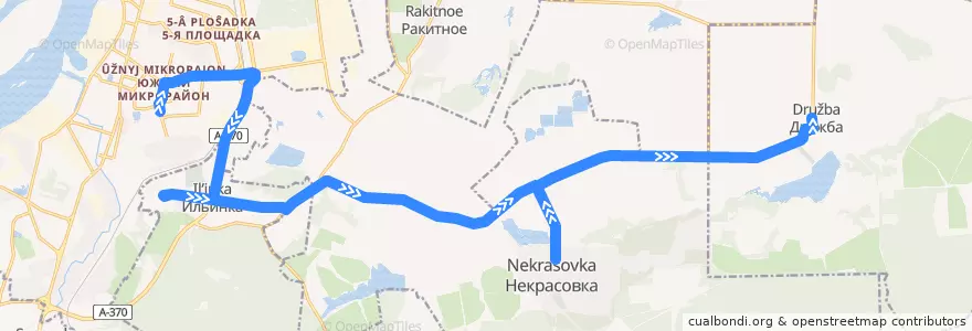 Mapa del recorrido Автобус 102: Индустриальный посёлок - село Дружба de la línea  en Khabarovsky District.
