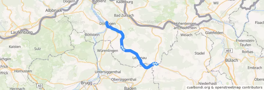 Mapa del recorrido Bus 355: Niederweningen => Döttingen de la línea  en Bezirk Zurzach.