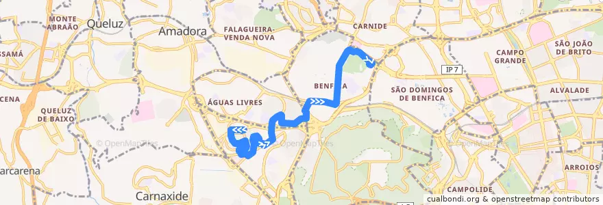 Mapa del recorrido Bus 799: Alfragide Norte → Colégio Militar (Metro) de la línea  en Grande Lisboa.