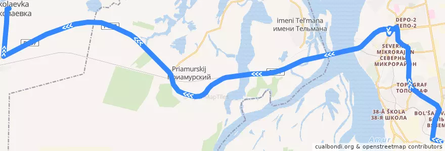 Mapa del recorrido Автобус 103: Железнодорожный вокзал - поселок Николаевка de la línea  en District fédéral extrême-oriental.