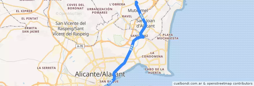Mapa del recorrido 23N: Alicante, Plaza Puerta Del Mar ⇒ Mutxamel de la línea  en l'Alacantí.