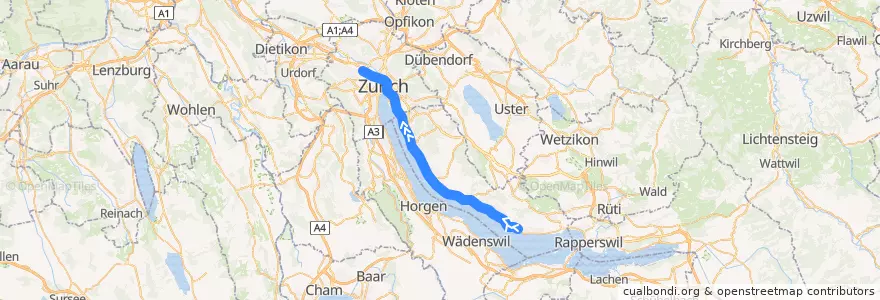 Mapa del recorrido S20: Stäfa –> Zürich Hardbrücke de la línea  en 취리히.