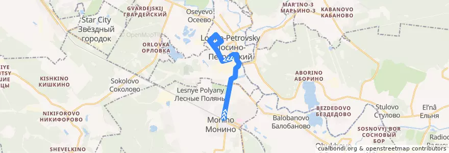 Mapa del recorrido Автобус 38: Станция Монино => Лосино-Петровский (магазин «Уют») de la línea  en городской округ Лосино-Петровский.