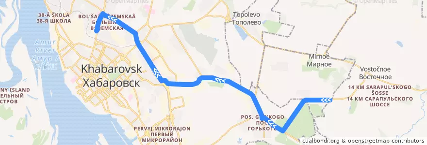 Mapa del recorrido Автобус 116: Содружество - Автовокзал de la línea  en Khabarovsk.