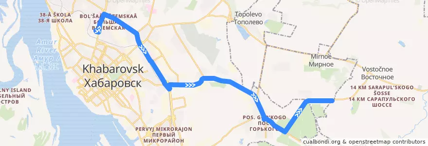 Mapa del recorrido Автобус 116: Автовокзал - Содружество de la línea  en Khabarovsk.