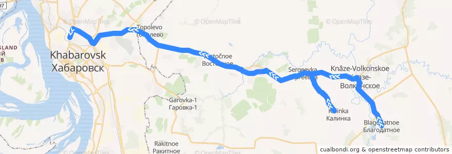 Mapa del recorrido Автобус 118: село Благодатное - Автовокзал de la línea  en Kraï de Khabarovsk.