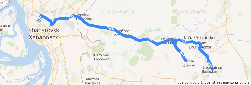Mapa del recorrido Автобус 118: Автовокзал - село Благодатное de la línea  en Kraj Chabarovsk.