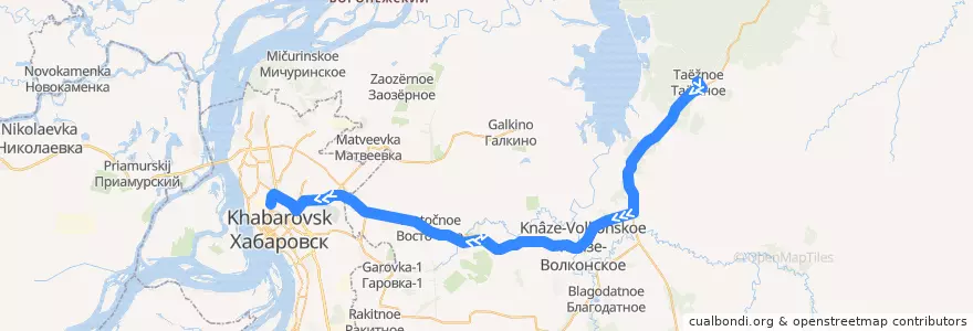 Mapa del recorrido Автобус 126: поселок Таёжное - Автовокзал de la línea  en ハバロフスク地区.