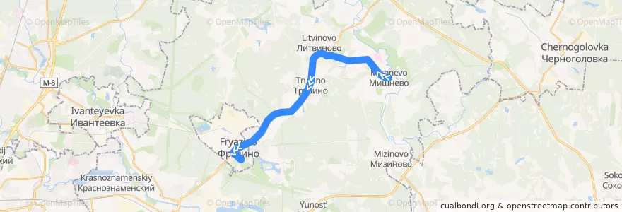 Mapa del recorrido Автобус 33: Мишнево — Фрязино de la línea  en городской округ Щёлково.