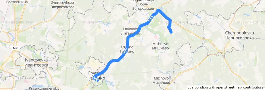Mapa del recorrido Автобус 39: Фрязино — Алексеевка de la línea  en городской округ Щёлково.