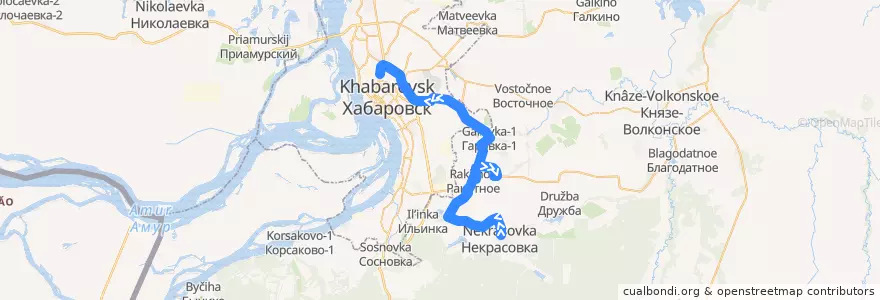Mapa del recorrido Автобус 123: поселок Некрасовка - Автовокзал de la línea  en Khabarovsk Krai.
