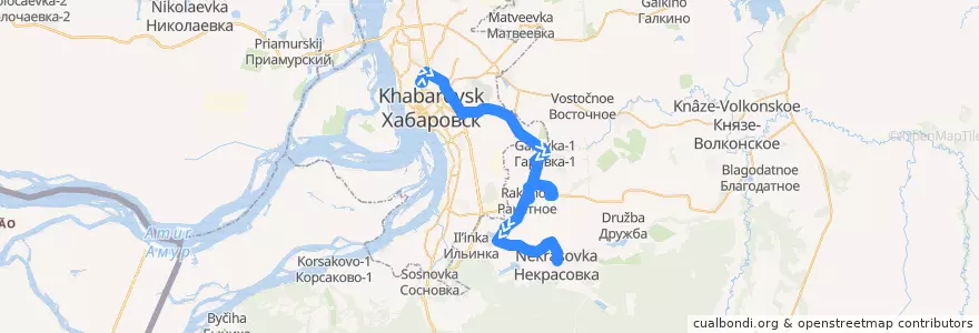 Mapa del recorrido Автобус 123: Автовокзал - поселок Некрасовка de la línea  en Khabarovsk Krai.