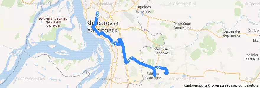 Mapa del recorrido Автобус 129: Автовокзал - поселок Гаровка 2 de la línea  en Khabarovsk Krai.