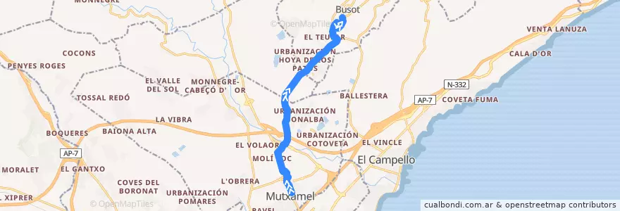 Mapa del recorrido C-51: Mutxamel ⇒ Busot de la línea  en l'Alacantí.