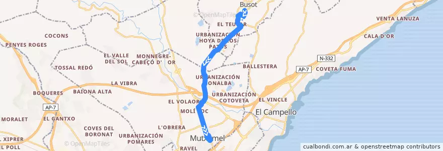 Mapa del recorrido C-51: Busot ⇒ Mutxamel de la línea  en l'Alacantí.