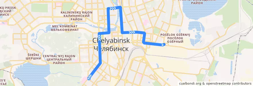 Mapa del recorrido Трамвай 6: Медгородок — ЧТЗ de la línea  en Челябинский городской округ.