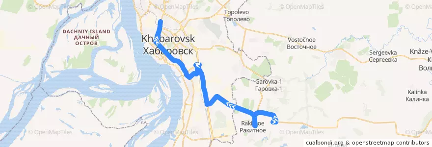 Mapa del recorrido Автобус 129: поселок Гаровка 2 - Автовокзал de la línea  en Khabarovsk Krai.
