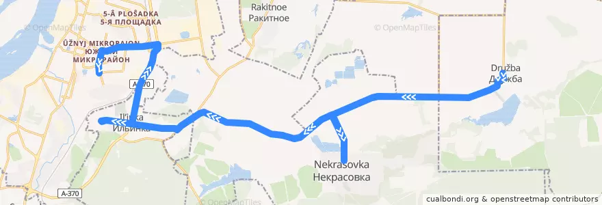 Mapa del recorrido Автобус 102: село Дружба - Индустриальный посёлок de la línea  en Rajon Chabarowsk.