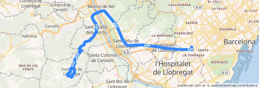 Mapa del recorrido L62 Torrelles - Barcelona de la línea  en Baix Llobregat.