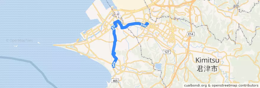 Mapa del recorrido 富津市役所・君津駅線（君津駅南口行き、富津市役所経由・アピタ前通過） de la línea  en Präfektur Chiba.