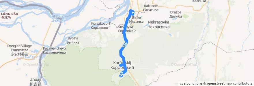 Mapa del recorrido Автобус 109: Военный городок - Индустриальный посёлок de la línea  en ハバロフスク地方.