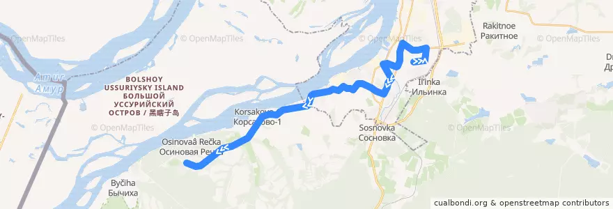 Mapa del recorrido Автобус 133: Индустриальный посёлок - поселок Осиновая Речка de la línea  en Kraj Chabarovsk.