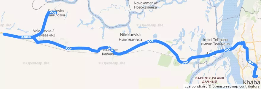 Mapa del recorrido Автобус 154: село Даниловка - Железнодорожный вокзал de la línea  en Raïon Smidovitchski.