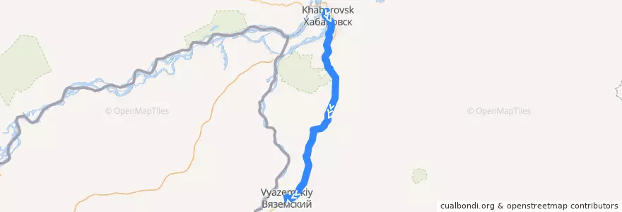 Mapa del recorrido Автобус 202: Автовокзал - Вяземский de la línea  en ハバロフスク地方.