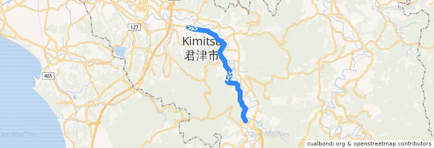 Mapa del recorrido 中島・豊英線（下り・粟倉止まり） de la línea  en 君津市.