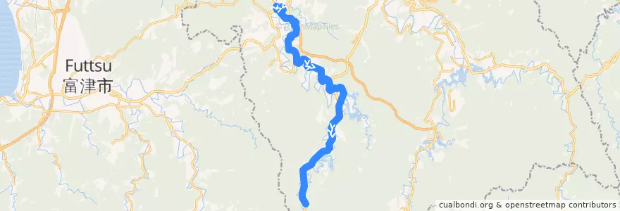 Mapa del recorrido 中島・豊英線（下り・粟倉始発・清和中コース） de la línea  en 君津市.