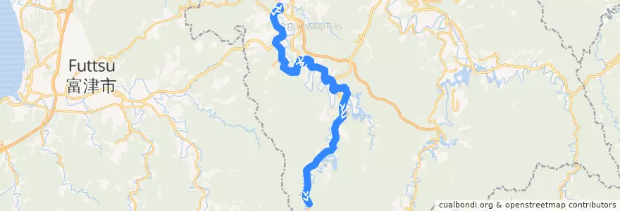Mapa del recorrido 中島・豊英線（下り・粟倉始発・植畑コース） de la línea  en Kimitsu.