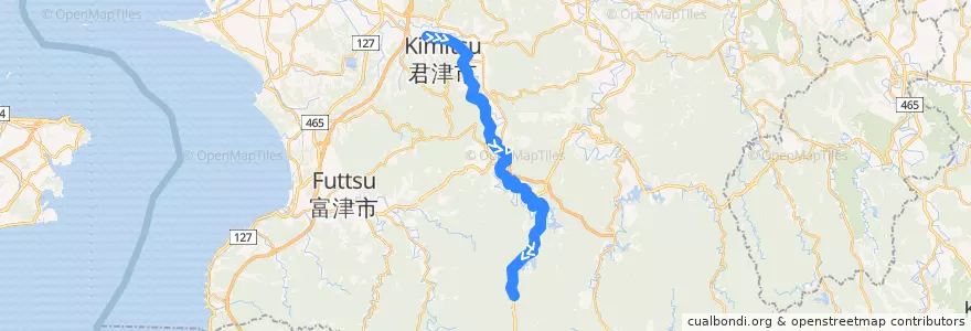 Mapa del recorrido 中島・豊英線（下り・清和中コース） de la línea  en 君津市.