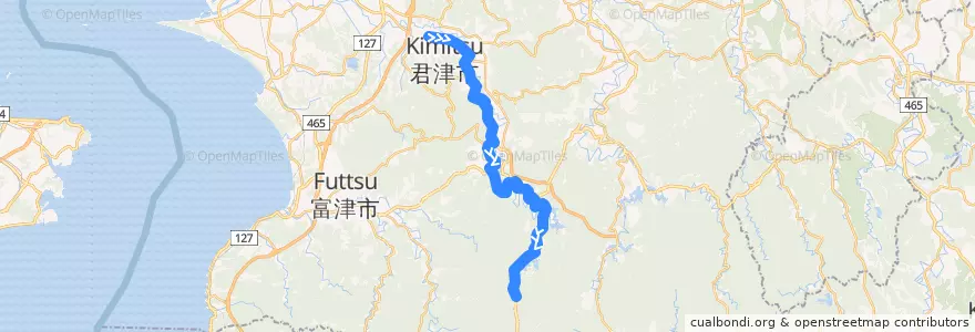 Mapa del recorrido 中島・豊英線（下り・植畑コース） de la línea  en 君津市.
