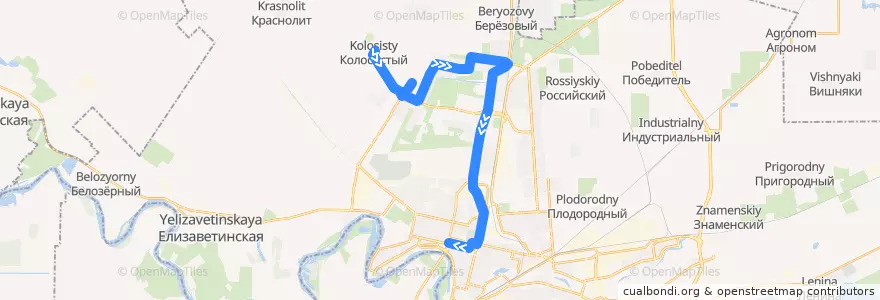 Mapa del recorrido Автобус №29: Посёлок Колосистый => Центральный колхозный рынок de la línea  en городской округ Краснодар.