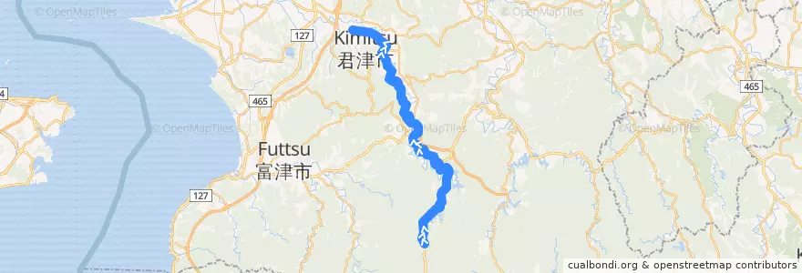 Mapa del recorrido 中島・豊英線（上り・清和中コース） de la línea  en 君津市.