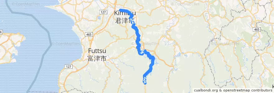 Mapa del recorrido 中島・豊英線（上り・植畑コース） de la línea  en 君津市.