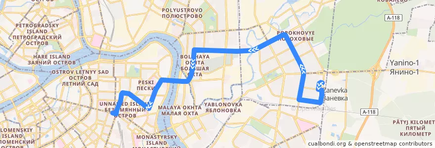 Mapa del recorrido Автобус № 15: Белорусская улица => Станция метро "Площадь Восстания" de la línea  en Санкт-Петербург.