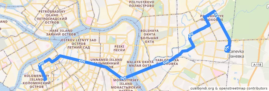 Mapa del recorrido Автобус № 27: Белорусская улица => Театральная площадь de la línea  en Saint Petersburg.
