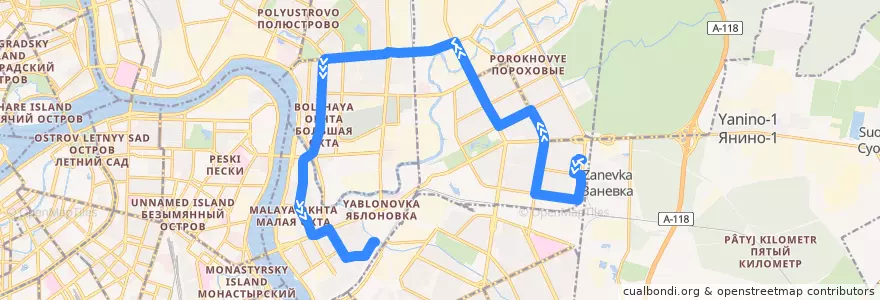 Mapa del recorrido Автобус № 174: Белорусская улица => Гранитная улица de la línea  en Красногвардейский район.