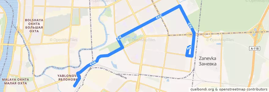 Mapa del recorrido Автобус № 77: Белорусская улица => станция метро «Ладожская» de la línea  en Красногвардейский район.