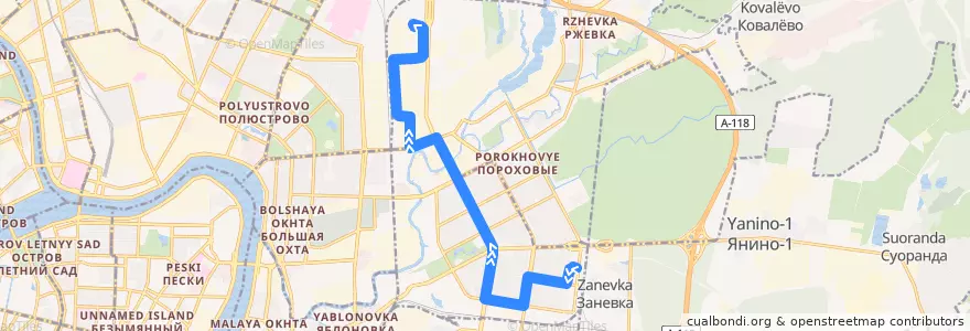 Mapa del recorrido Автобус № 19: Белорусская улица => Молокозавод de la línea  en Красногвардейский район.