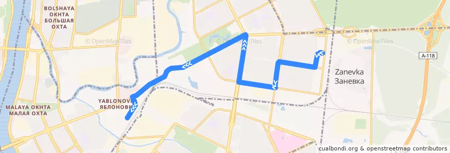 Mapa del recorrido Автобус № 21: Белорусская улица => станция метро «Ладожская» de la línea  en округ Пороховые.