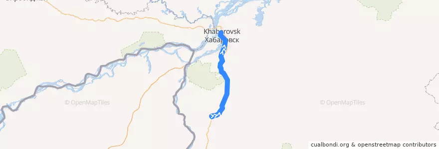 Mapa del recorrido Автобус 209: поселок Хор - Автовокзал de la línea  en Territorio di Chabarovsk.