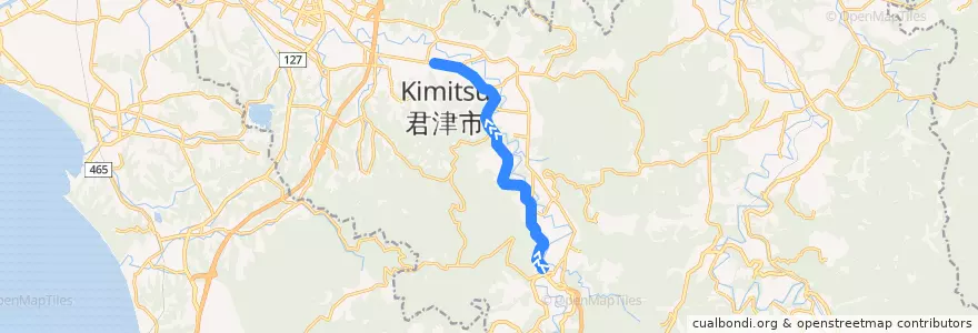 Mapa del recorrido 中島・豊英線（上り・粟倉始発・中島止まり） de la línea  en 君津市.